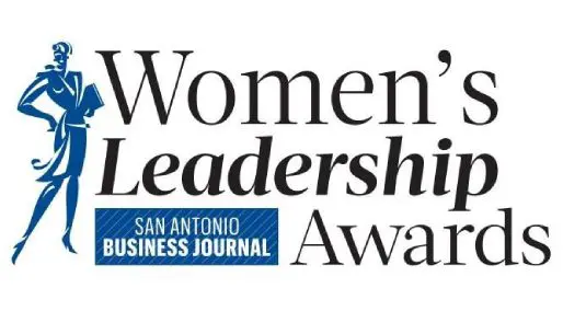 A woman 's leadership award logo with the words san antonio business journal written in front of it.