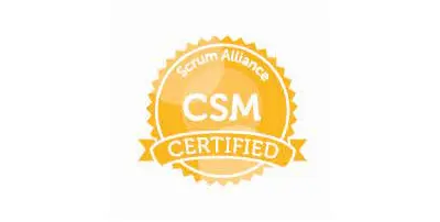 A certified scrum master badge is shown.