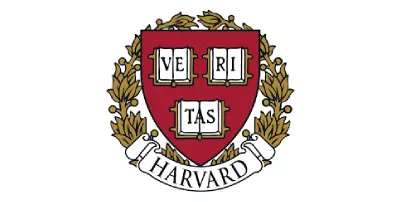 A red and white logo of harvard university.