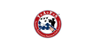 A red and white logo of the texas assistance program for survivors.